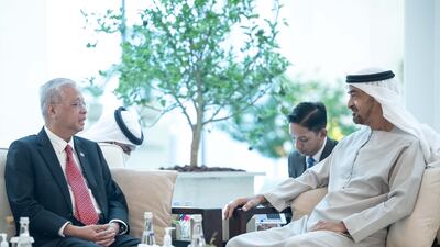 President Sheikh Mohamed meets Malaysian Prime Minister Ismail Sabri Yaakob at Al Shati Palace. All photos: UAE Presidential Court