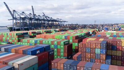 Thousands of shipping containers at the Port of Felixstowe in Suffolk. PA