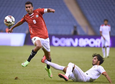 Yemen captain Ala Al Sasi, left, in action against Bahrain at the 2014 Gulf Cup of Nations. AFP