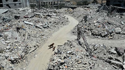 The rubble of homes and businesses destroyed by the Israeli military in the southern Lebanese village of Tibnin. AFP