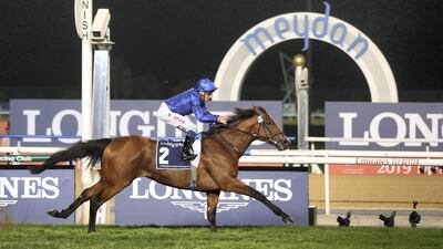 Old Persian, ridden by William Buick, wins the Dubai Sheema Classic at the 2019 Dubai World Cup. Chris Whiteoak / The National