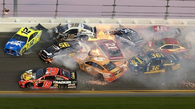Multiple cars crash during the NASCAR Daytona 500 race in Daytona Beach, Florida. AP Photo