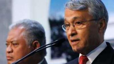 The president of Opec Chakib Khelil (R) with Purnomo Yusgiantoro, Indonesia's energy minister. His comments reinforce a shift in sentiment on global energy markets.