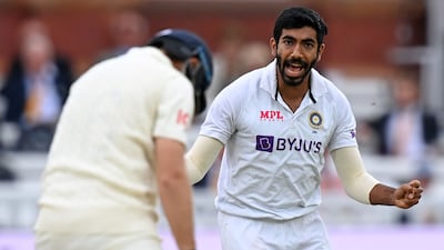 India's Jasprit Bumrah celebrates dismissing England's captain Joe Root on day five at Lord's.