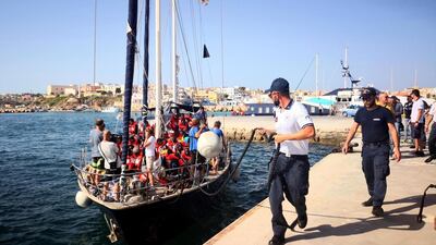 Hundreds of Tunisian migrants have found their way into Italian port of Lampedusa. EPA