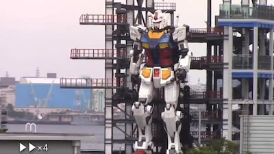 The rocket-sized Gundam robot comes to 'life' in Yokohama, Japan. Screenshot