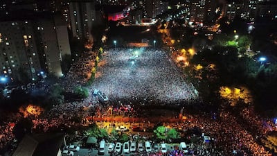An aerial photo supporters of Ekrem Imamoglu. Zilan Karakurt / Imamoglu Media team via AP