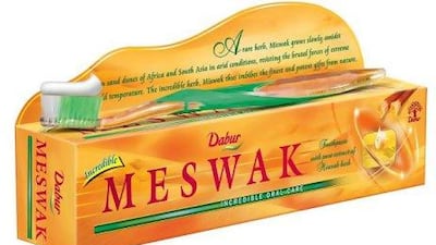 Meswak toothpaste uses an herb from the miswak shrub, the stems of which can be used as a toothbrush.