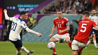 England's Phil Foden strikes the ball. AFP