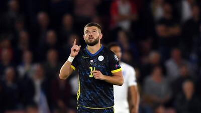 epa07833561 Kosovo's Valon Berisha celebrates after scoring after 35 seconds against England. AFP