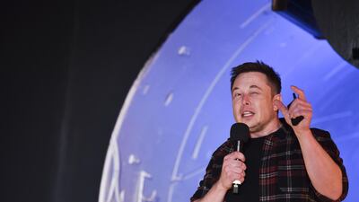 Elon Musk speaks during the unveiling event. Bloomberg