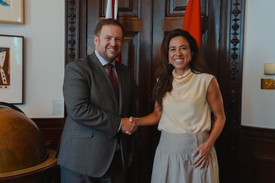 Stephen Doughty meets the UAE's Lana Nusseibeh. Photo: Stephen Doughty