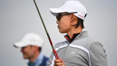 Jazz Janewattananond tees off on the 16th.