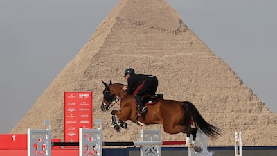 Equestrian - Horse Jumping - Longines Global Champions Tour - The Pyramids of Giza, Giza, Egypt - October 22, 2026 Italy's Emanuele Gaudiano rides Chabrello PS during the Longines Global Champions Tour REUTERS / Amr Abdallah Dalsh