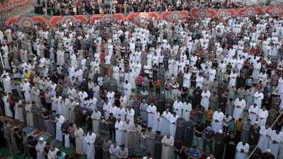 Egyptian Muslims perform Eid Al Adha morning prayers in the village of Dalgamon, Tanta, some 120km north of Cairo, Egypt. EPA