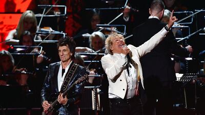 Ronnie Wood and Rod Stewart perform during The BRIT Awards 2020 at The O2 Arena on February 18, 2020 in London, England. Getty Images
