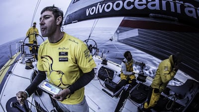 During Leg 8 to Lorient, Abu Dhabi Ocean Racing's Simon Fisher tries to guess what the wind will do next after slipping back from the leaders en route to Lorient. Matt Knighton / Volvo Ocean Race