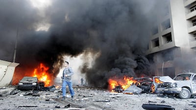 The aftermath of the explosion in Beirut on February 14, 2005, that killed the Lebanese prime minister Rafic Hariri. AFP