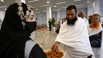 A Saudi welcome for pilgrims on their arrival at King Abdulaziz International Airport in Jeddah. AFP