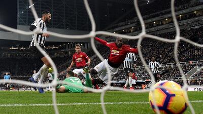 Romelu Lukaku scores his team's first goal against Newcastle. Getty Images