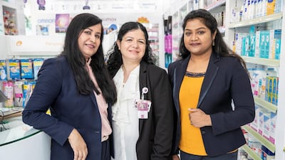 Aster Medical Groups leadership program. LtoR: Ciba Sunil Raphael, Asma Agha, Neethu Trampi. Antonie Robertson/The National