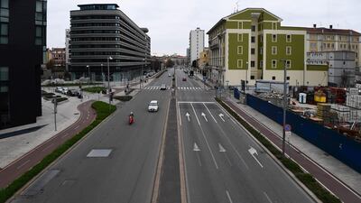 A general view shows a deserted Porta Nuova district in Milan. AFP