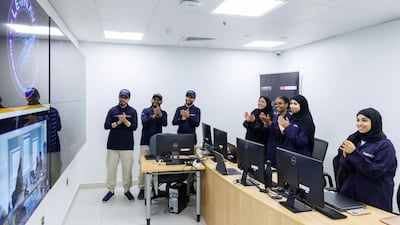 Members of the National Space Science and Technology Centre (NSSTC) at the United Arab Emirates University celebrate the successful launch. Photo: Wam