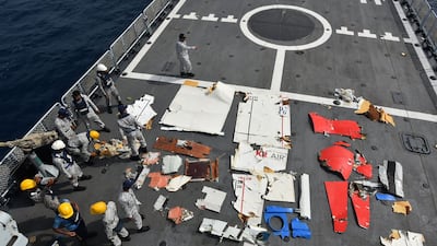 Debris of a K2 Airways Boeing 737 cargo aircraft recovered from the Arabian Sea. Photo: EPA / Pakistan Airports Authority