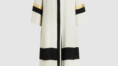 Mood for monochrome: Rhodes silk-satin jacquard kaftan by Zeus + Dione; Dh3,970. Courtesy The Modist