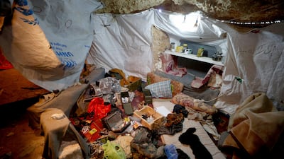 A view for a room inside a cave of Al-Nusra terrorism groups in a mountainous area in Juroud of Arsal at the Lebanese -Syrian border. A tour for Lebanese and foreign media at the liberated positions of Al-Nusra terrorist group , guided by the media office of Hizbollah, shows their fighters along the border with Syria. Nabil Mounzer.