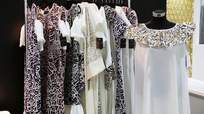 Designer clothes by Fatima Al Qassimi on display at the Modern Woman Show held in Dubai. Pawan Singh / The National