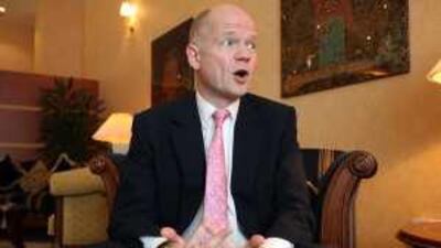 William Hague, the shadow foreign secretary for the Conservative Party in the UK, speaks in Abu Dhabi yesterday.