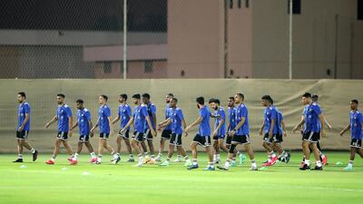 UAE players train ahead of their World Cup qualifier against Malaysia. Chris Whiteoak / The National.