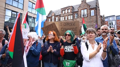 People take part in a Palestine Action 'Lift The Ban' protest in Edinburgh, Scotland. Getty Images
