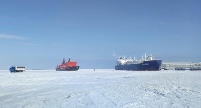 An ice-class tanker fitted out to transport LNG in the Arctic port of Sabetta. Reuters