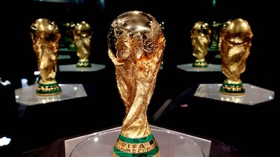 A Fifa World Cup trophy on display at the Akron Stadium in Mexico on Saturday. AFP