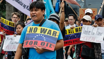 A protester rally in Manila, Philippines against the US military actions in Venezuela. EPA