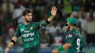 Pakistan's Shaheen Shah Afridi, left, earned his 10th Player of the Match award in T20s against Bangladesh - most of any bowler. AP