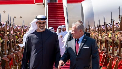 Sheikh Khaled bin Mohamed, Crown Prince of Abu Dhabi, is received by Jordan's King Abdullah II in Aqaba. All photos: Abu Dhabi Media Office