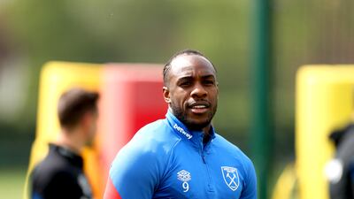West Ham striker Michail Antonio at training. PA