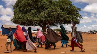 Displaced Somali pupils head back for after-school hours at a camp for internally displaced persons in the outskirts of Kismayo town. AFP