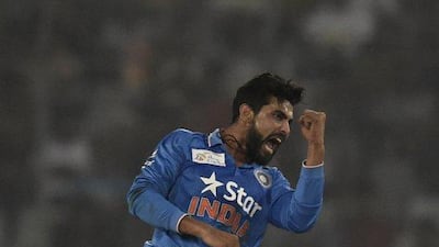 Indian cricketer Ravindra Jadeja reacts after the dismissal of the Pakistan cricketer Wahab Riaz during the match between India and Pakistan at the Asia Cup T20 cricket tournament at the Sher-e-Bangla National Cricket Stadium in Dhaka on February 27, 2016. AFP PHOTO/Munir uz ZAMAN