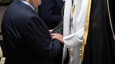 Palestinian President Mahmoud Abbas is received by Sheikh Tamim in Doha. Qatar News Agency / Reuters