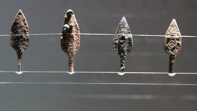 Arrowheads on display at Saruq Al Hadid Archaeology Museum in Dubai. Chris Whiteoak / The National