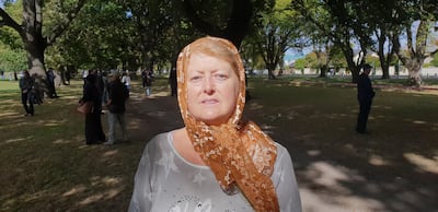 Derryn Whyte wears a head scarf as a show of support for the Islamic community. Steve Addison for The National