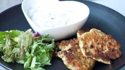 Courgette fritters with mint raita for 30 in 30. Courtesy Scott Price