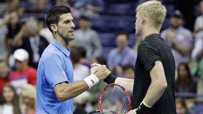 Novak Djokovic, of Serbia, is congratulated by Kyle Edmund, of Britain, after Djokovic defeated Edmund in the fourth round of the US Open on Monday September 5, 2016, in New York. Darron Cummings / AP Photo
