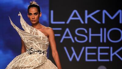 A model presents a creation by Swapnil Shinde during Lakme Fashion Week summer/resort 2020 in Mumbai, India, on February 12, 2020. EPA