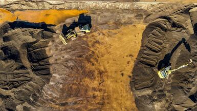 A bird's-eye view of an iron ore wharf in Qingdao, eastern China. AFP