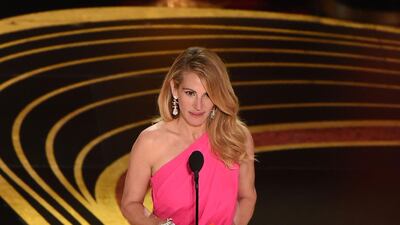 Julia Roberts wears Elie Saab as she presents the Picture of the Year award during the 91st annual Academy Awards. AFP